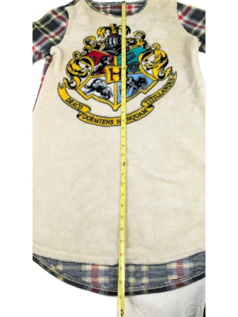 Harry Potter Hogwarts Youth /Ladies small Fleece Plaid  Pajama Top Dress READ